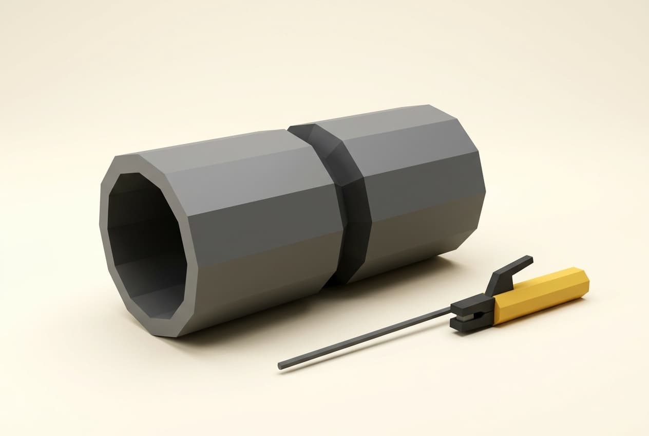 Prepared pipe joint beside an electrode holder and welding rod.